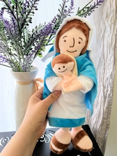 Mother Mary Holding Baby Jesus Plushie Doll (on back order for end of November/begining of December)
