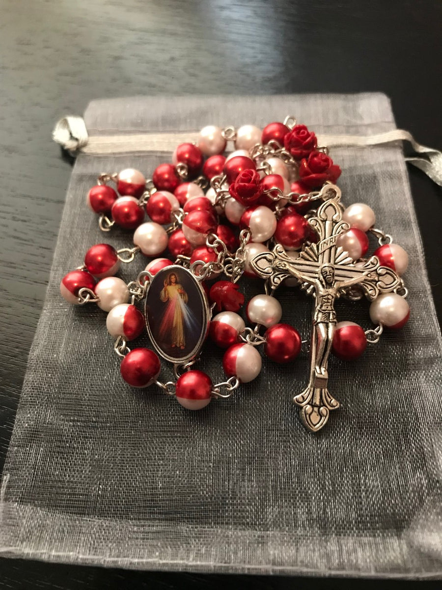 Divine Mercy Red Crystal Beads 8MM – Unique Catholic Gifts