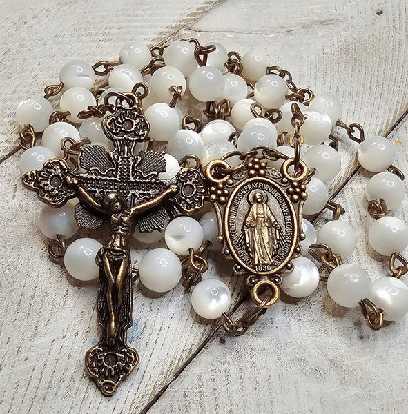 Miraculous Medal Mother of Pearl Beads Rosary (Offer ended)