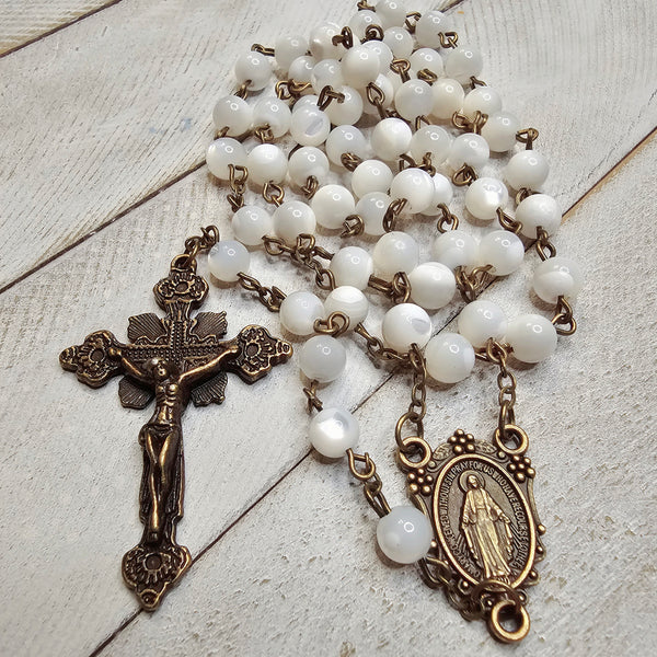 Miraculous Medal Mother of Pearl Beads Rosary (Offer ended)