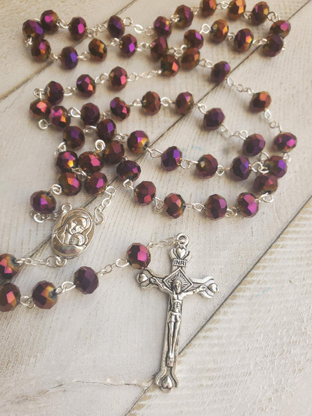 Deep Purple Crystal Beads Rosary With Holy Soil Medal