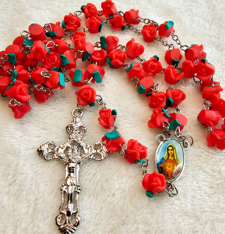 Immaculate heart of  Mary Red Roses Rosary (Buy one, get one free)