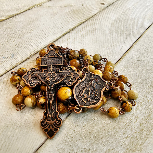 St Michael Rosary With Natural Stone Beads (promotion ended)