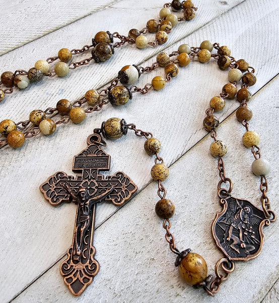 St Michael Rosary With Natural Stone Beads (promotion ended)