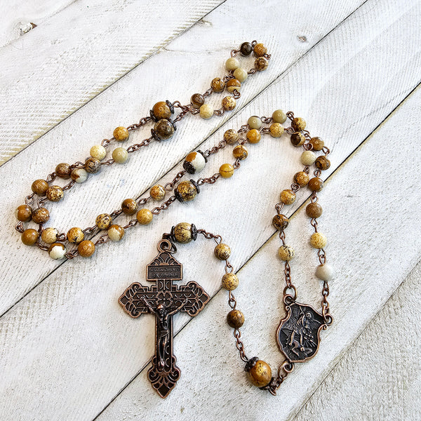 St Michael Rosary With Natural Stone Beads (promotion ended)