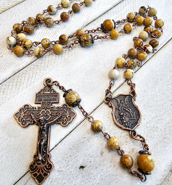 St Michael Rosary With Natural Stone Beads (promotion ended)