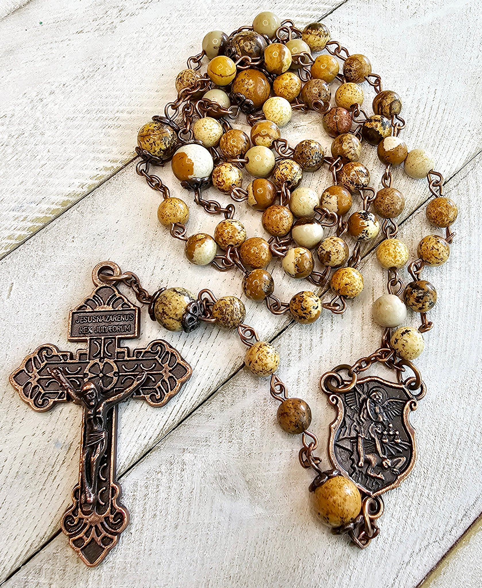 St Michael Rosary With Natural Stone Beads (promotion ended)