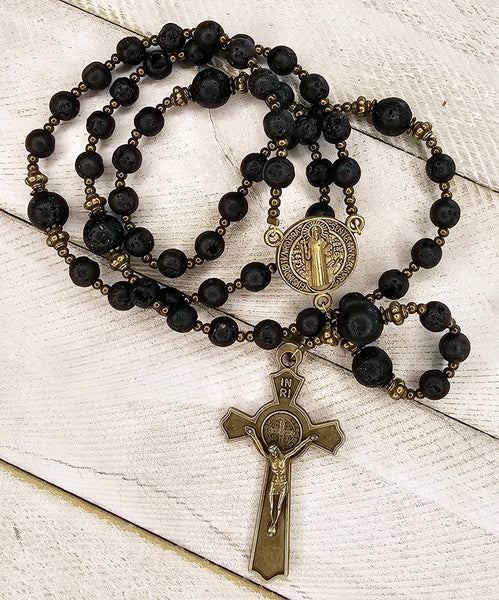 St Benedict Rosary With Lava Rock Beads