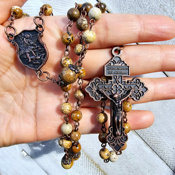 St Michael Rosary With Natural Stone Beads (promotion ended)