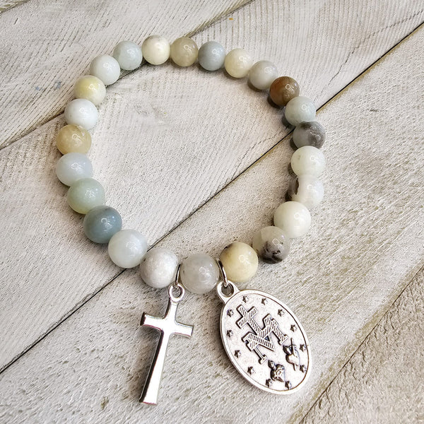 Miraculous Medal Amazonite Stone Bracelet