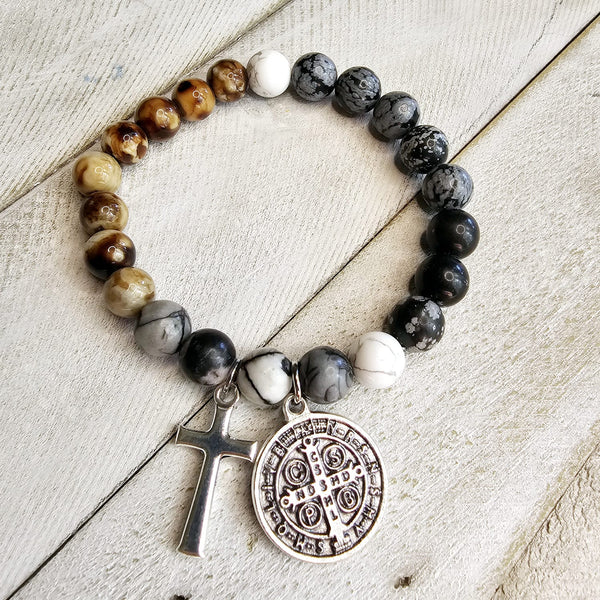 Saint Benedict Natural Stone Bracelet