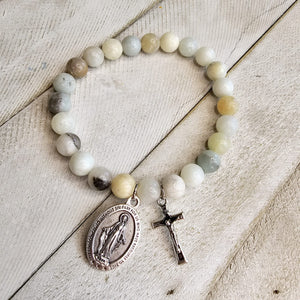 Miraculous Medal Amazonite Stone Bracelet