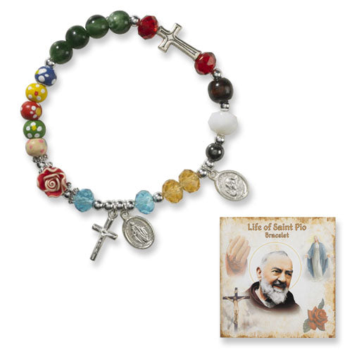 Saint Pio Rosary with bookmark and Saint Pio bracelet with story card. (BUNDLE!)