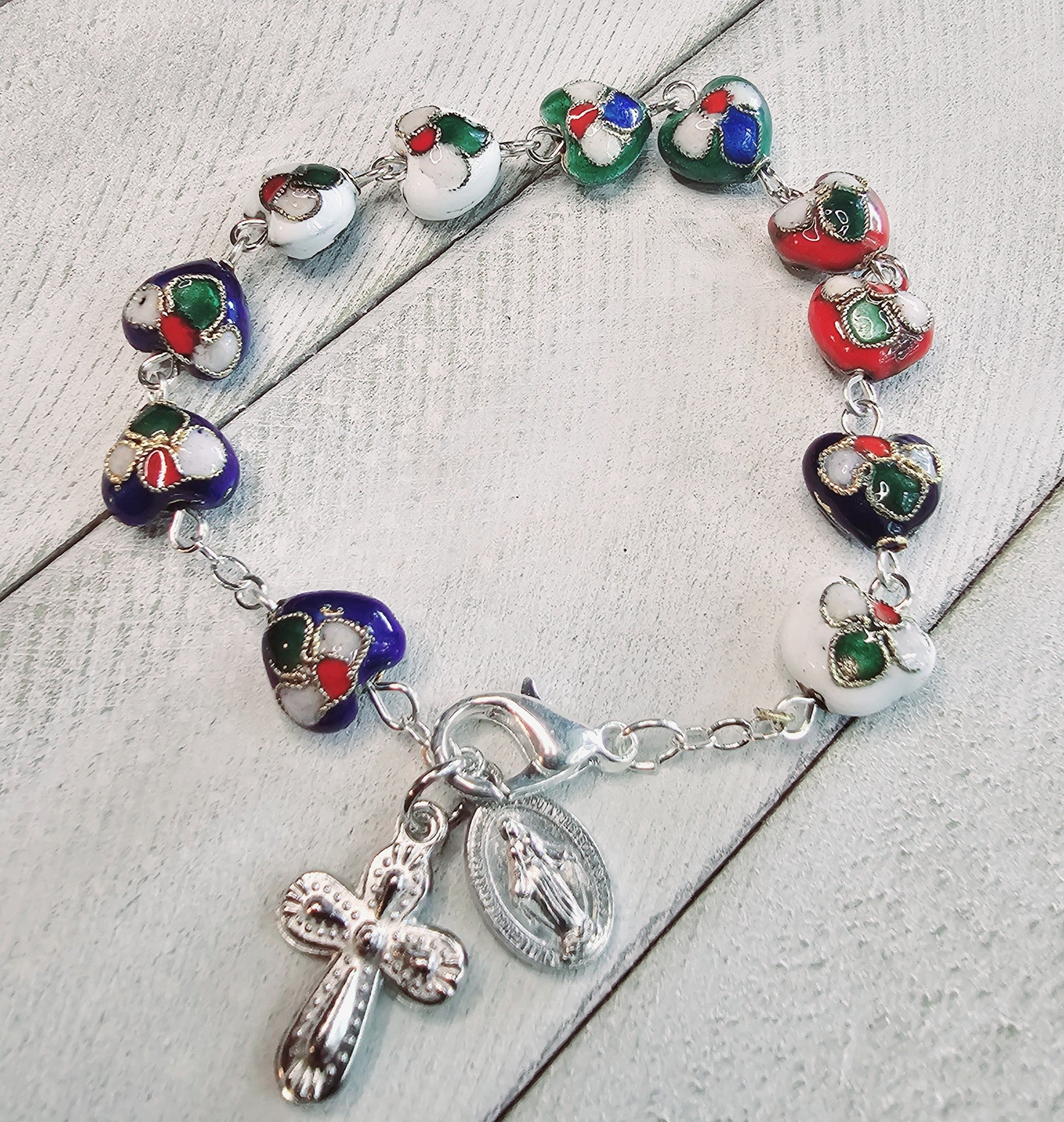 Colorful Heart  Miraculous Medal Cloisonne Rosary