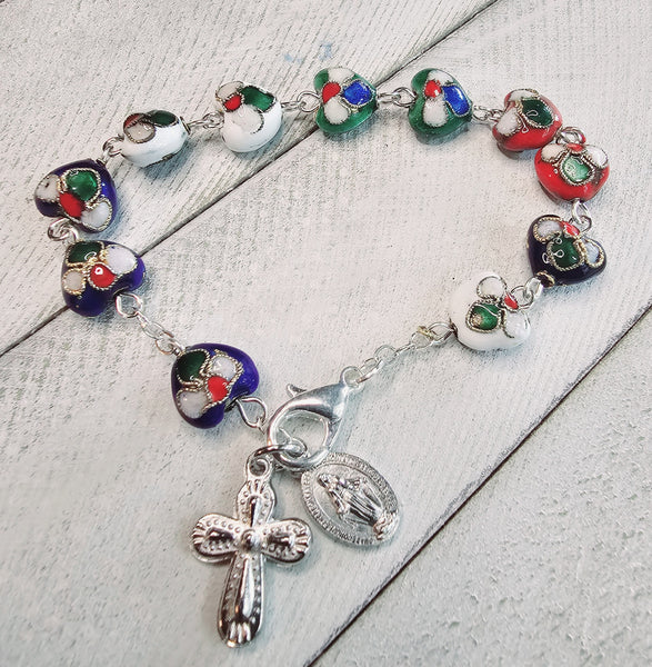 Colorful Heart  Miraculous Medal Cloisonne Rosary