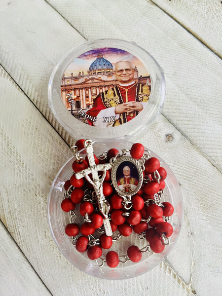 Pope Leo XIV Red Wooden Beads Rose scented Rosary (Offer ended)