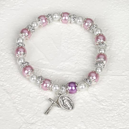 Pink Bead Miraculous Medal Rosary Bracelet (Christmas sale 35 % off)