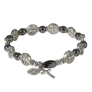 St. Benedict Stretch Hematite Rosary Bracelet