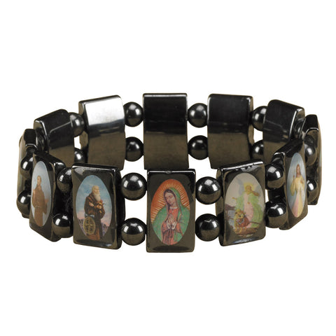 Hematite Devotional Saints Bracelet