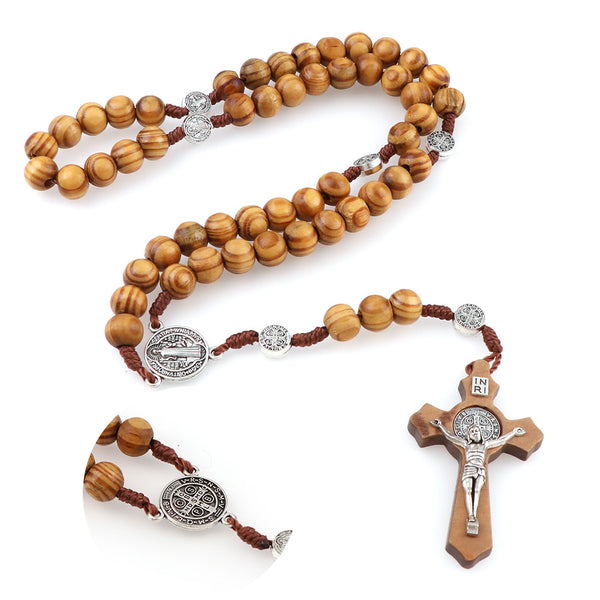 Saint Benedict wooden Rosary (Buy one get a saint Benedict pocket rosary FREE)