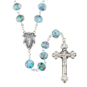 Glass Hand Painted Rosary - Aqua