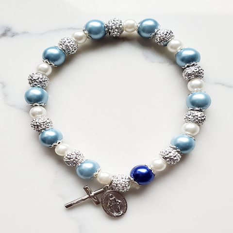 Blue Bead Miraculous Medal Bracelet