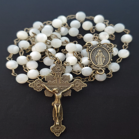Miraculous Medal Mother of Pearl Beads Rosary