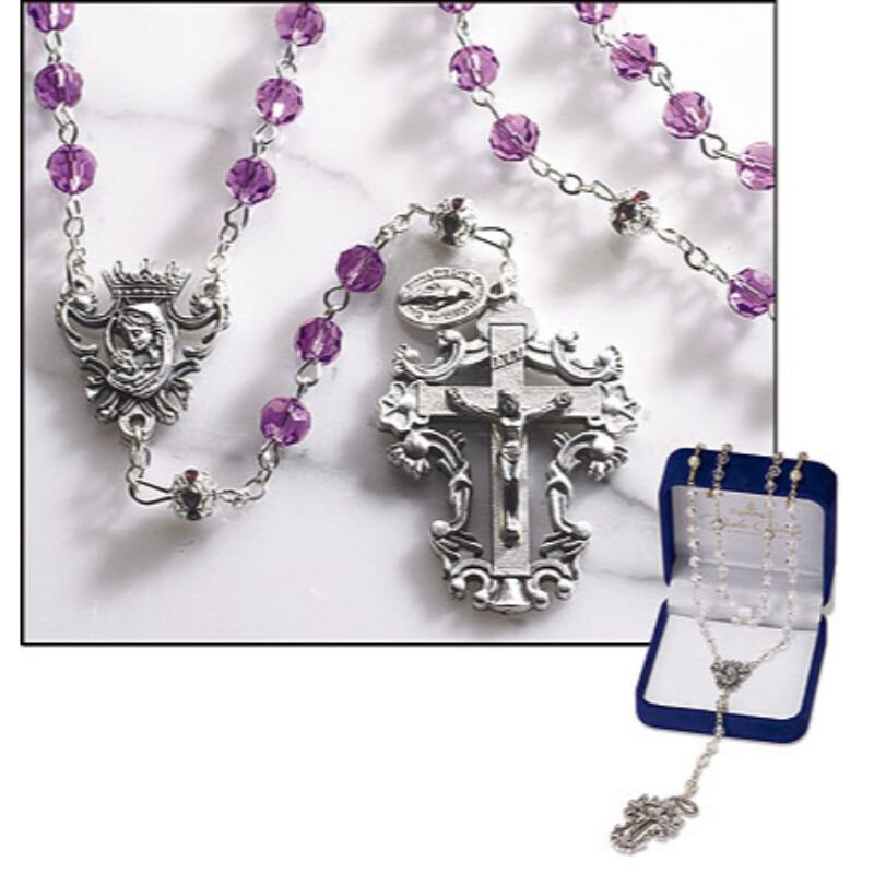 Amethyst Diamond-Cut Crystal Rosary