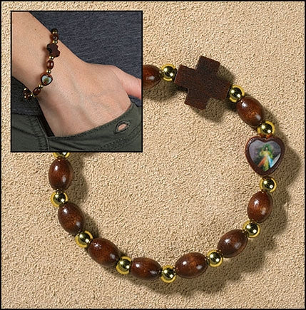 6 Inch Black Painted Wood Cross Rosary Bracelet