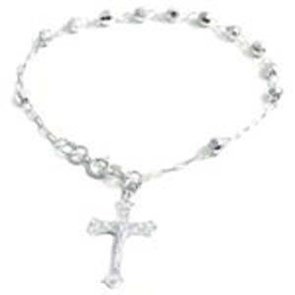 Sterling Silver 4MM Diamond Cut Rosary Bracelet with Length of 7", 8" and adjustable, Spring Clasp Closure