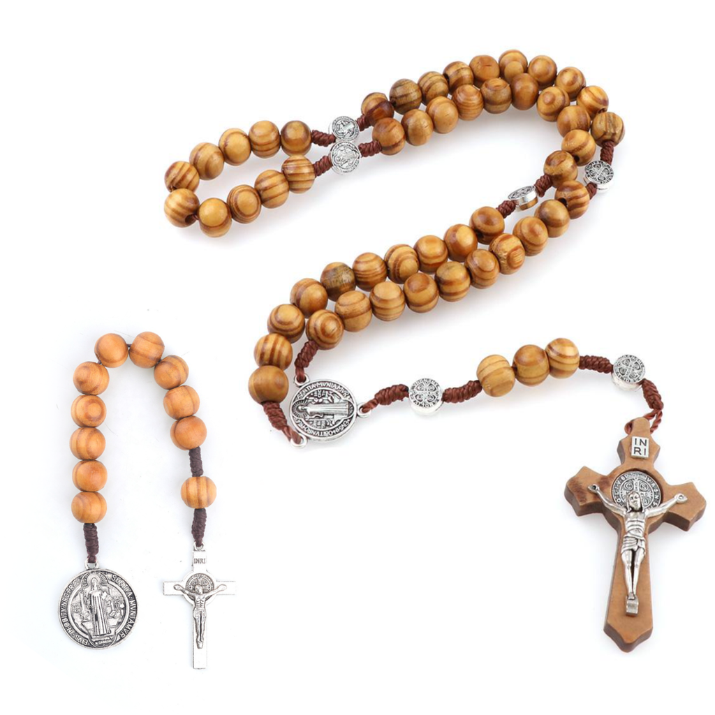 Wooden St. Benedict Medal Wall Rosary | The Catholic Company Wooden St. Benedict Medal Wall Rosary | The Catholic Company