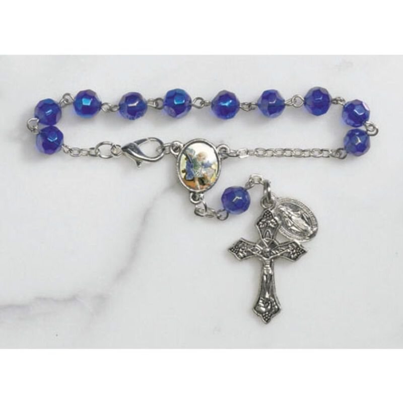 St. Michael Faceted Glass Auto Rosary