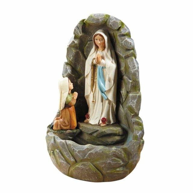 Our Lady of Lourdes with St. Bernadette Grotto Holy Water Font