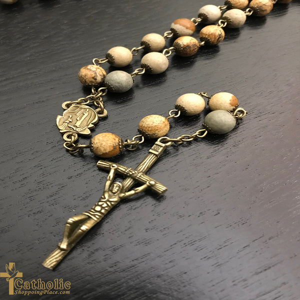 Natural Stone Rosary with Lourdes Medal