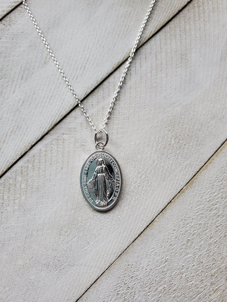 Sterling Silver Miraculous Medal Necklace 10%off