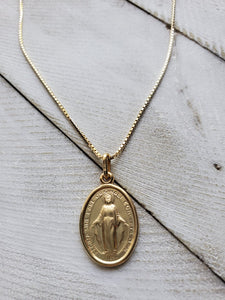 14k Yellow Gold Miraculous Medal Necklace (50% off final sale)