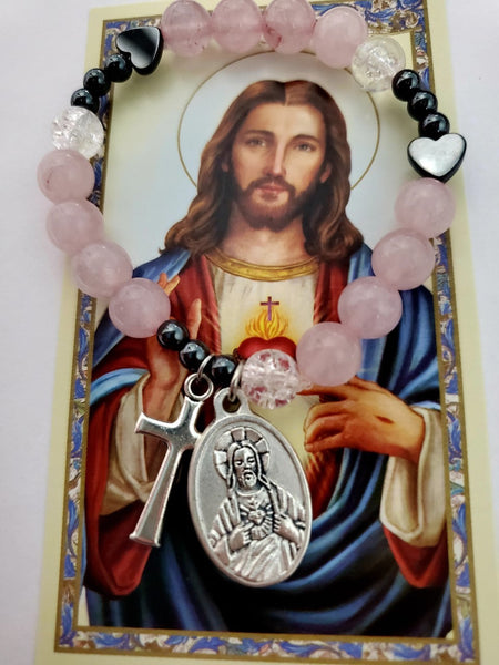 Our Lady of Mount Carmel and Sacred Heart of Jesus Bracelet with prayer card (70% off)