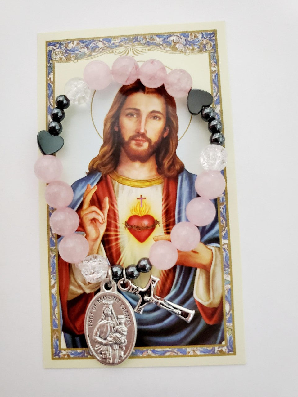 Our Lady of Mount Carmel and Sacred Heart of Jesus Bracelet with prayer card (70% off)