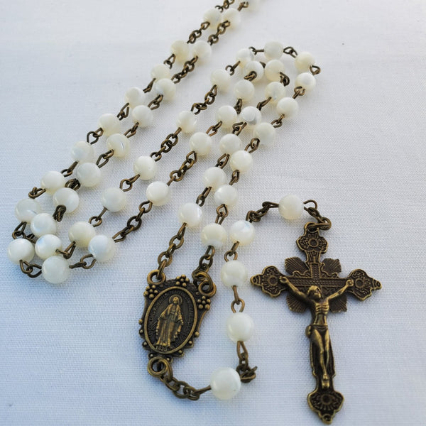 Miraculous Medal Mother of Pearl Beads Rosary