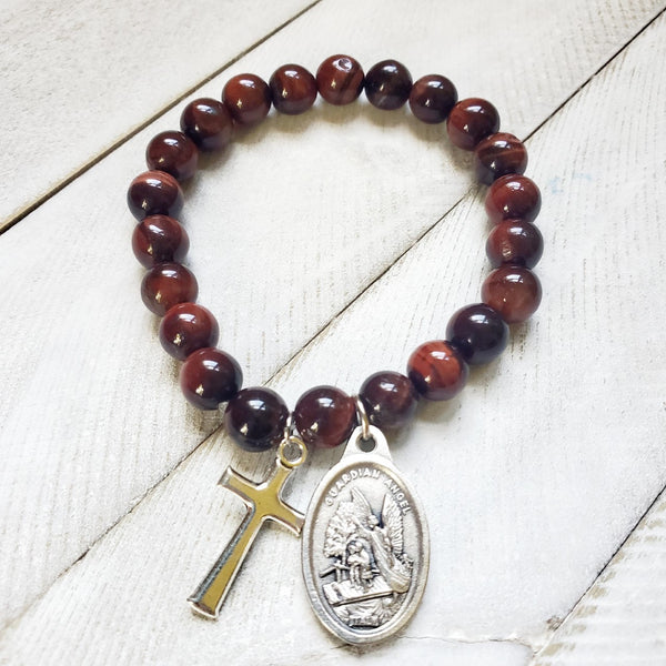 Saint Michael and Guardian Angel Stone Bracelet (10% off)